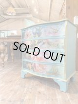 【展示現品SALE】リメイクアンティークチェスト4段　フラワー柄アートチェスト