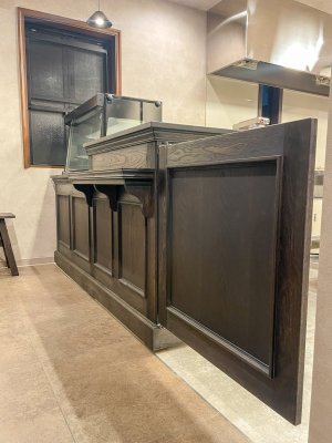 画像4: オーダーメイドオーク材レジカウンター132　(ケーキ屋さん向け・卓上冷蔵ショーケースカウンター)W2500　スイングドア付き