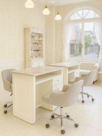 大理石天板ネイルテーブル1300　引出し付き足丸カットver.　 