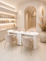 オーバル大理石天板ネイルテーブル2000　アールのネイルデスク2人掛け　（オーダーメイド店舗什器）