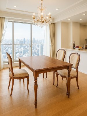 輸入住宅や高級マンションに似合う高級木材のダイニングテーブル
