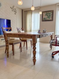 バイオマーブル天板　ろくろ足ダイニングテーブル　1800×1050　引出し6杯付属