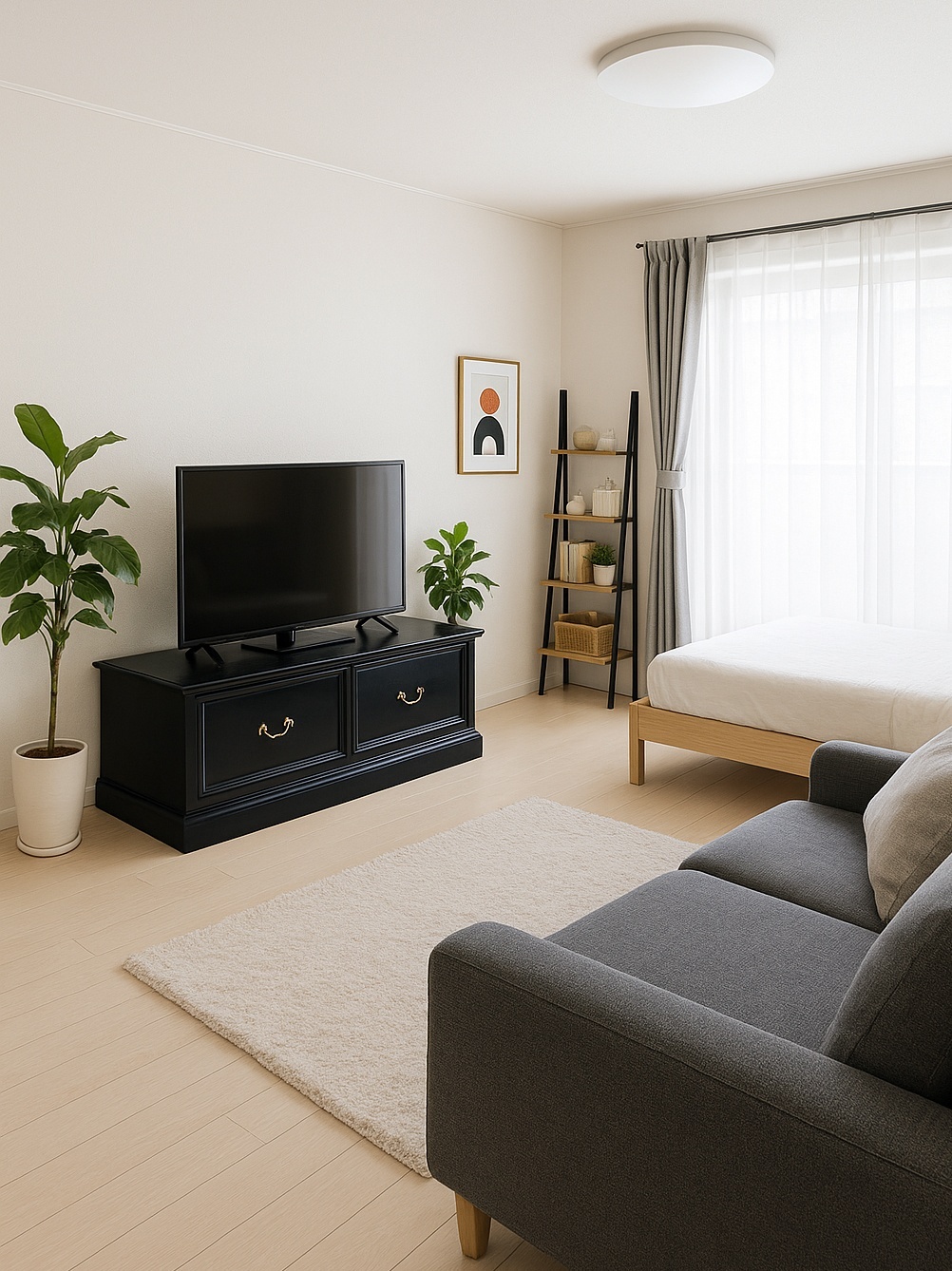 輸入住宅に置いたアンティーク調テレビボードのイメージ