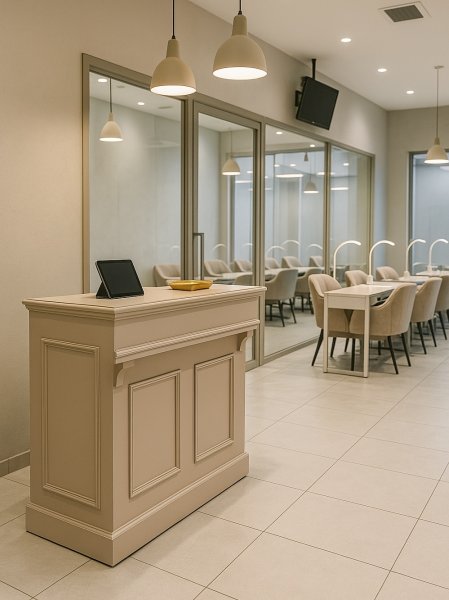 ホワイトやグレーの内装に合わせたレジ台イメージ