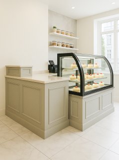 ケーキ屋さん向けショーケースカウンター、大きなL字型
