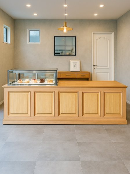 ケーキ屋さんやお菓子屋さん向けの店舗家具を特注製作しております。