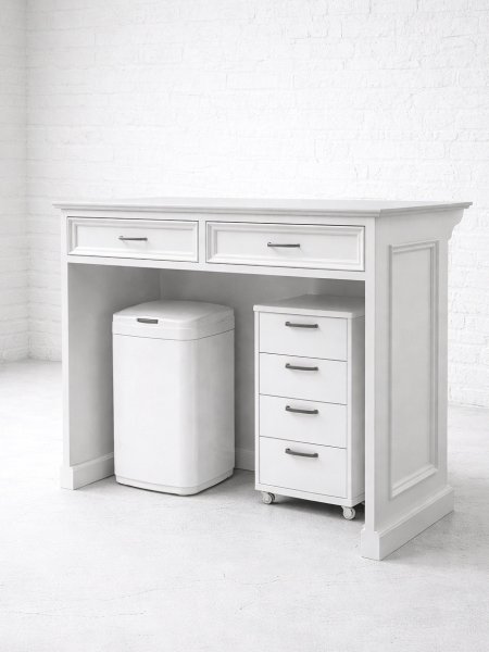 内側はフリーにして、例えばワゴンやゴミ箱を収納できます。