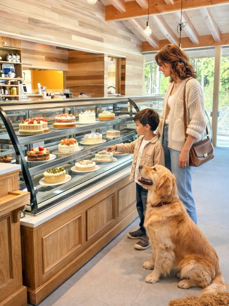 ドッグラン併設のカフェに納品させていただいた店舗家具です。