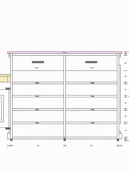内側には、引出しと棚を設置しました。業務に応じてカスタマイズできます。