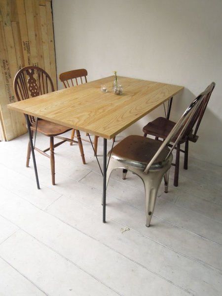 画像2: ホワイトアッシュアイアンレッグダイニングテーブル 鉄脚「スリム」 サイズオーダー (2)