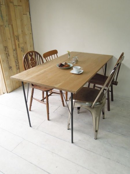 画像2: ホワイトオークアイアンレッグダイニングテーブル 鉄脚「スリム」 サイズオーダー (2)