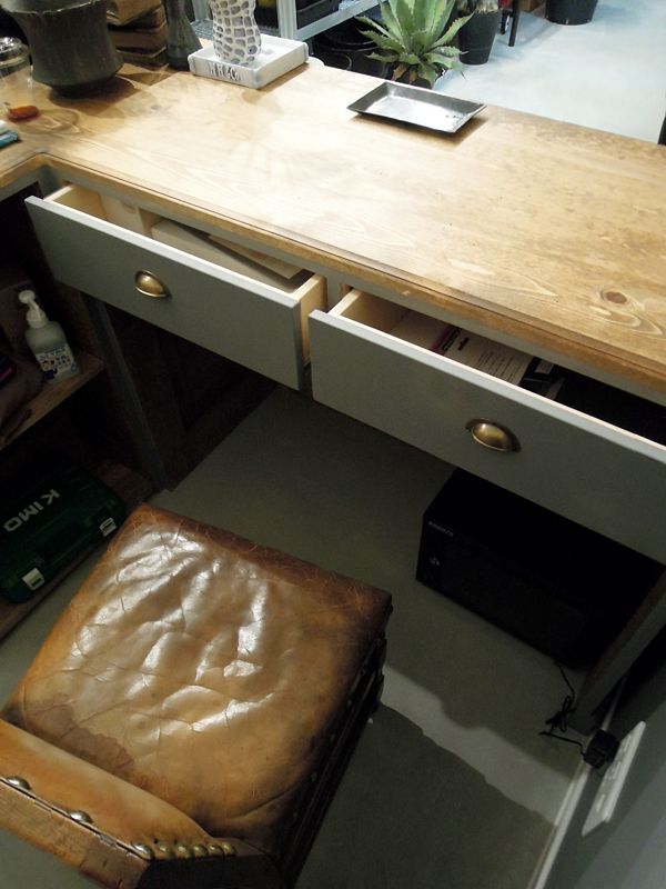 フランスアンティーク木製カウンター ショップレジテーブル机 飾り棚